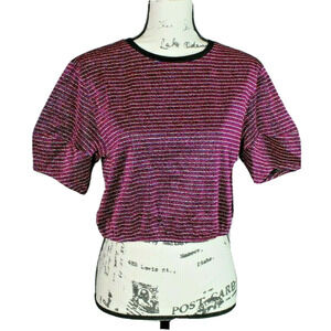 Forever 21 Crop Top Large Barbiecore Glittercore Short Sleeves Sparkle NWT